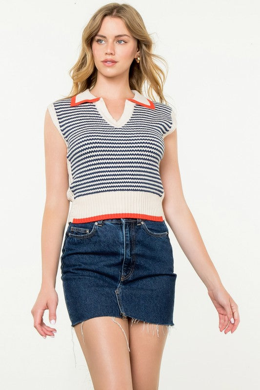 Sleeveless Knit Collared Top