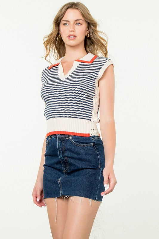 Sleeveless Knit Collared Top