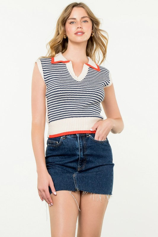 Sleeveless Knit Collared Top