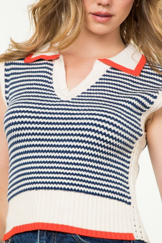 Sleeveless Knit Collared Top