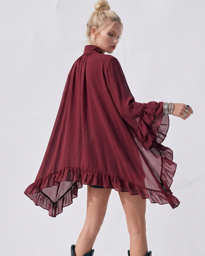 Ruffled Blouse - Wine