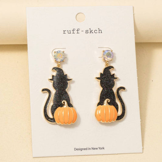 Halloween Witch Cat Dangle Earrings