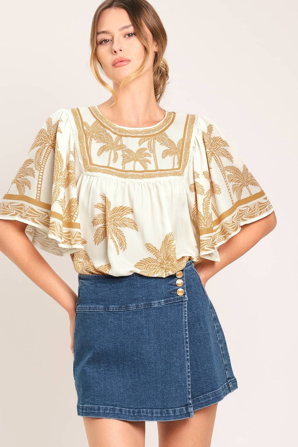 Printed Woven Top - Ivory