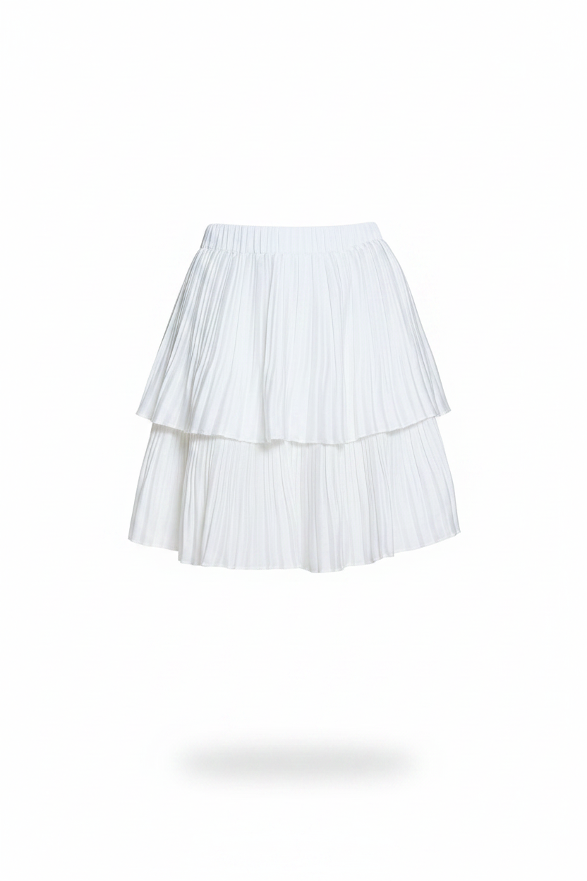 Tiered Pleated Mini Skirt - White