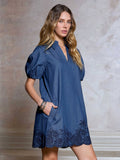 Denim Embroidered Shift Mini Dress