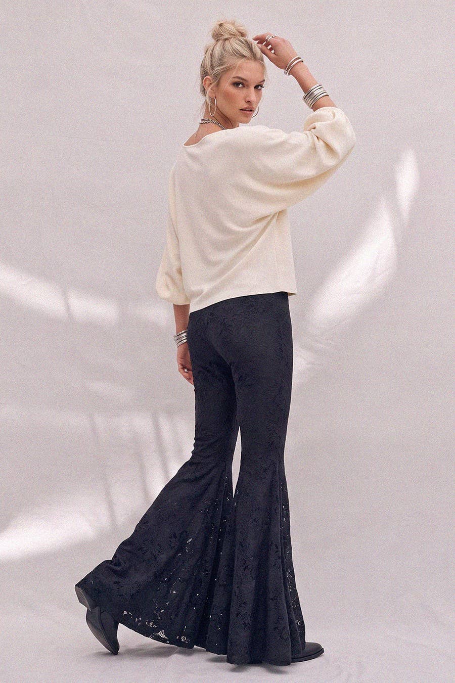 Lace Trumpet Bell Pants - Black