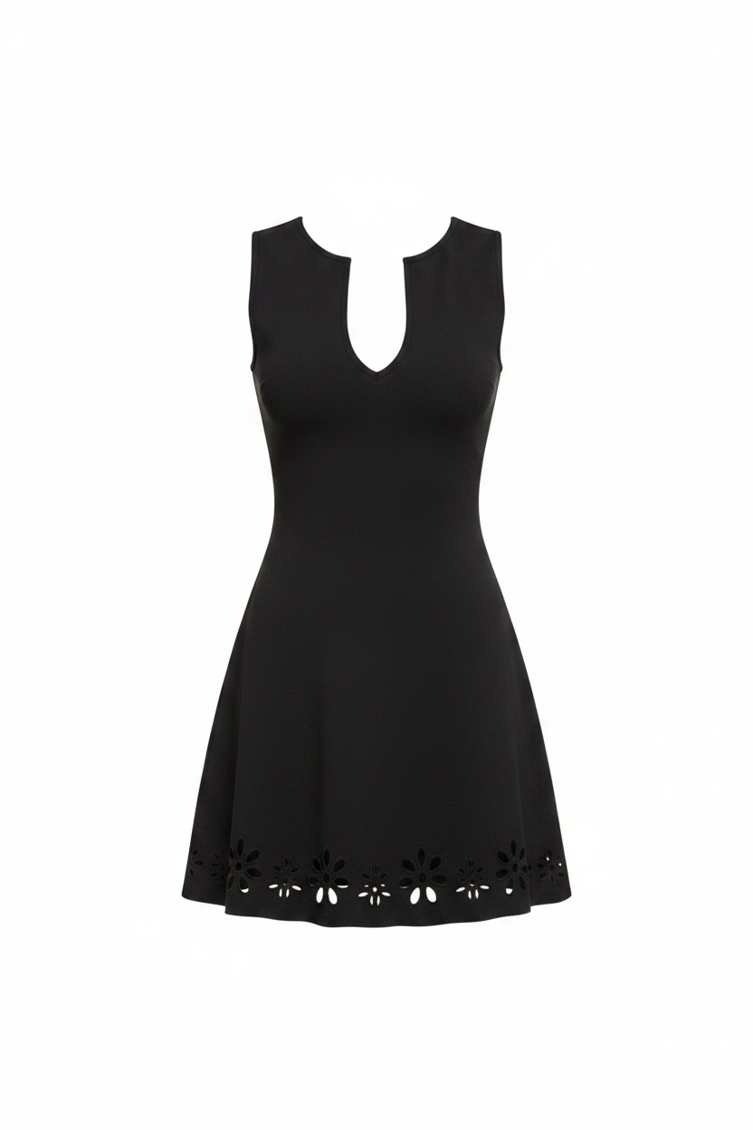 Eyelet Mini Dress - Black