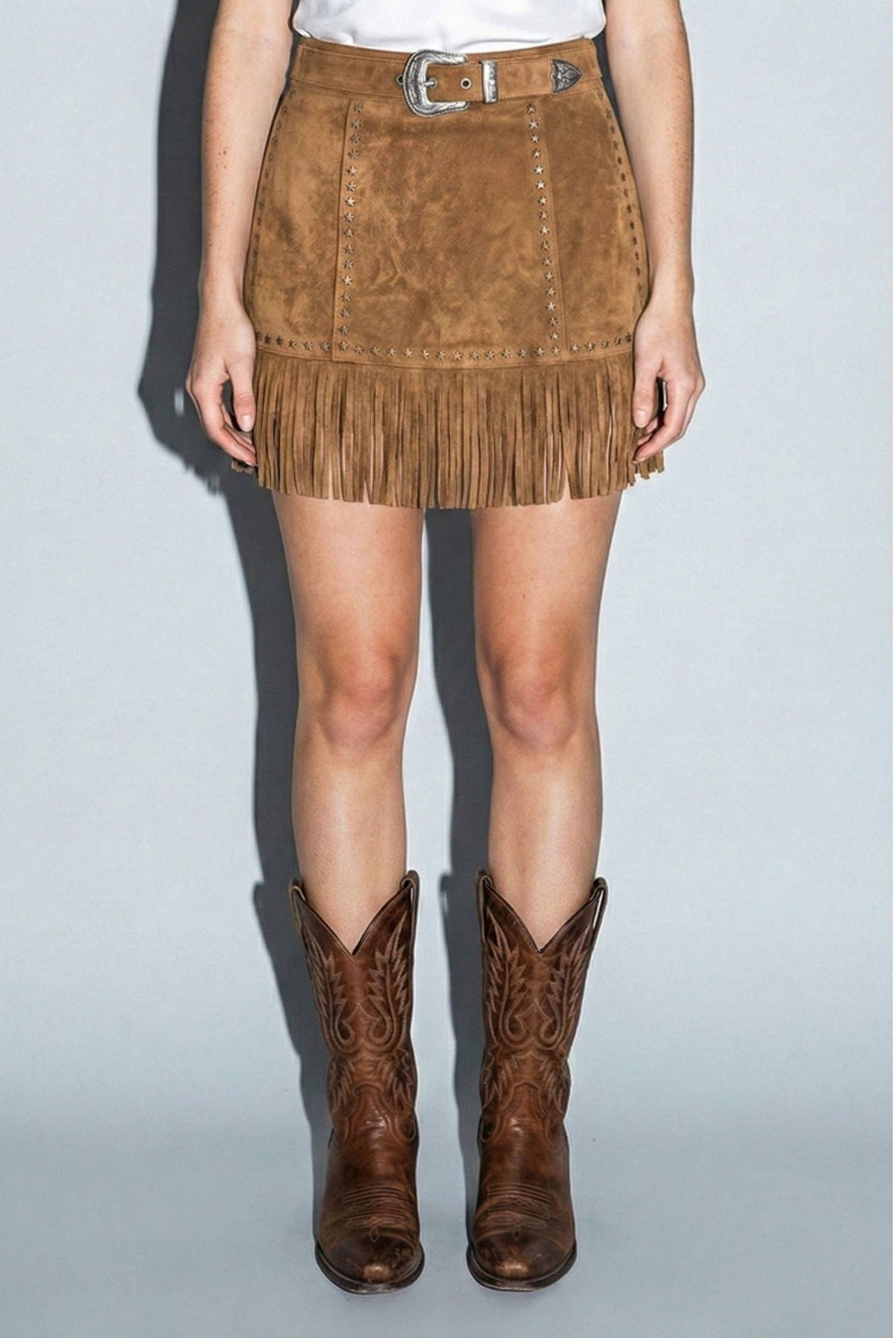 Star Fringe Mini Skirt - Camel