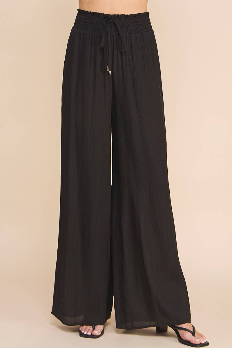 Bamboo Texture Flowy Pants - Black