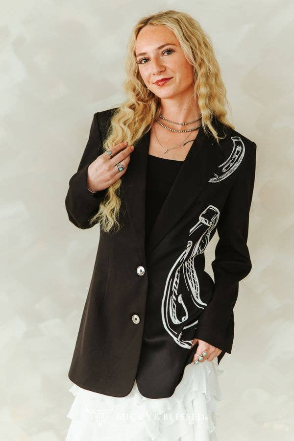 Horseshoe Printed Blazer - Black
