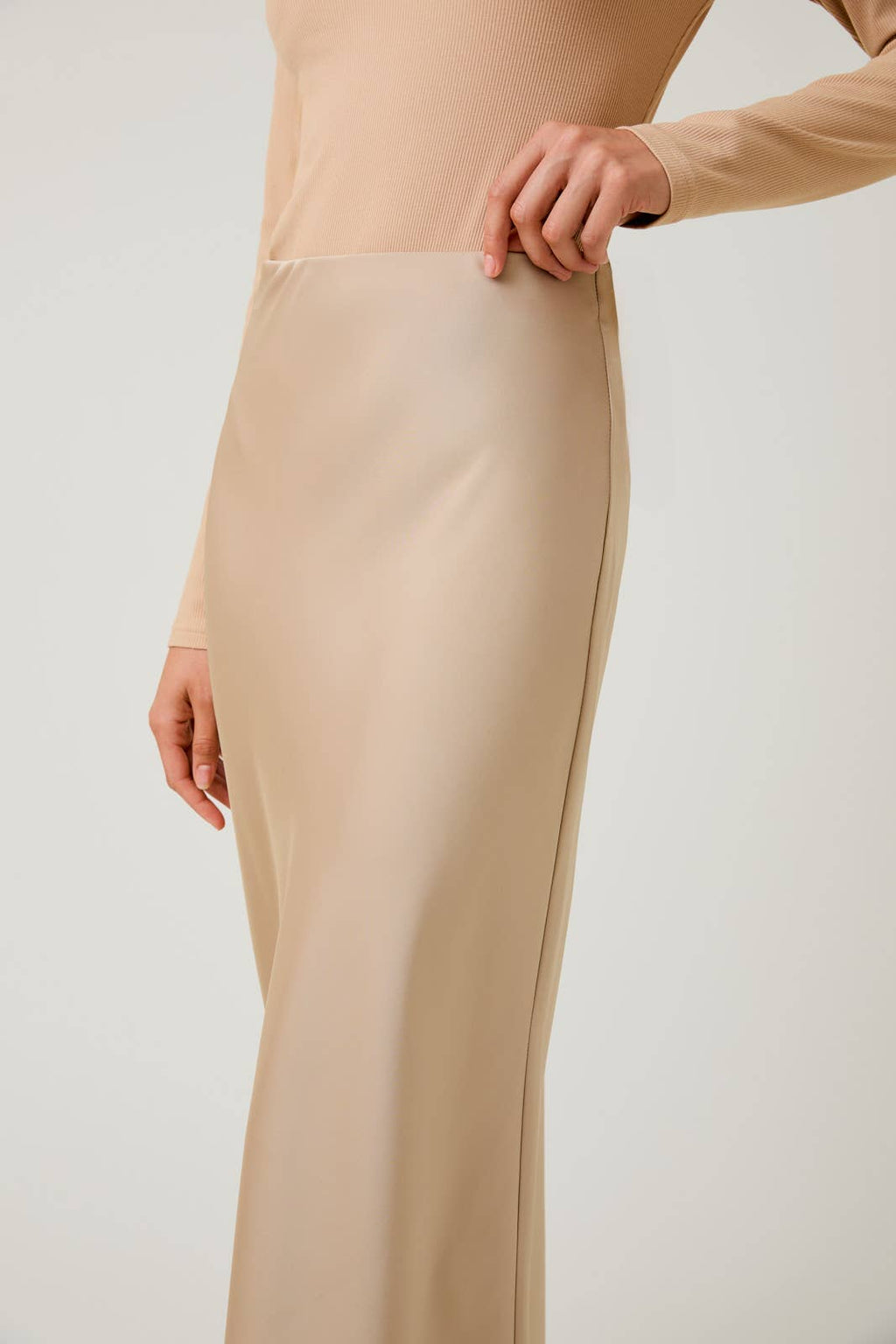 Bias Satin Maxi Skirt - Tan