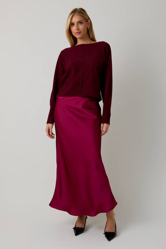 Bias Satin Maxi Skirt - Cranberry