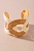 Two-Tone Woven Raffia Cuff Bracelet - Taupe/Ivory