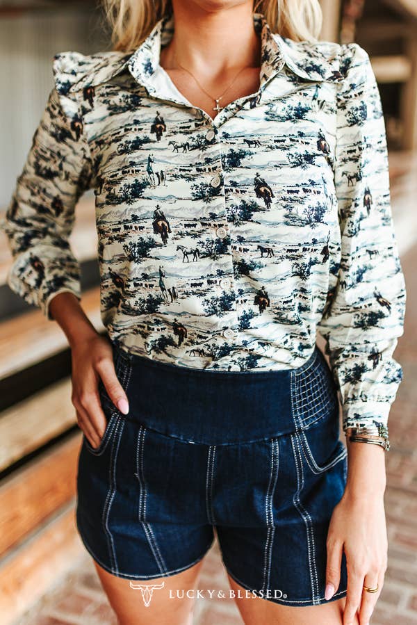 Western Printed Pearl Snap Shirt