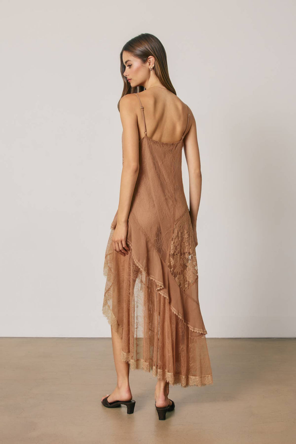 Lace Asymmetrical Tiered Midi Dress