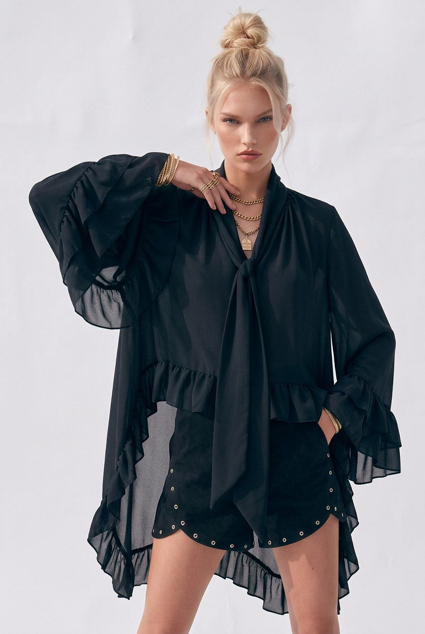 Ruffled Blouse - Black