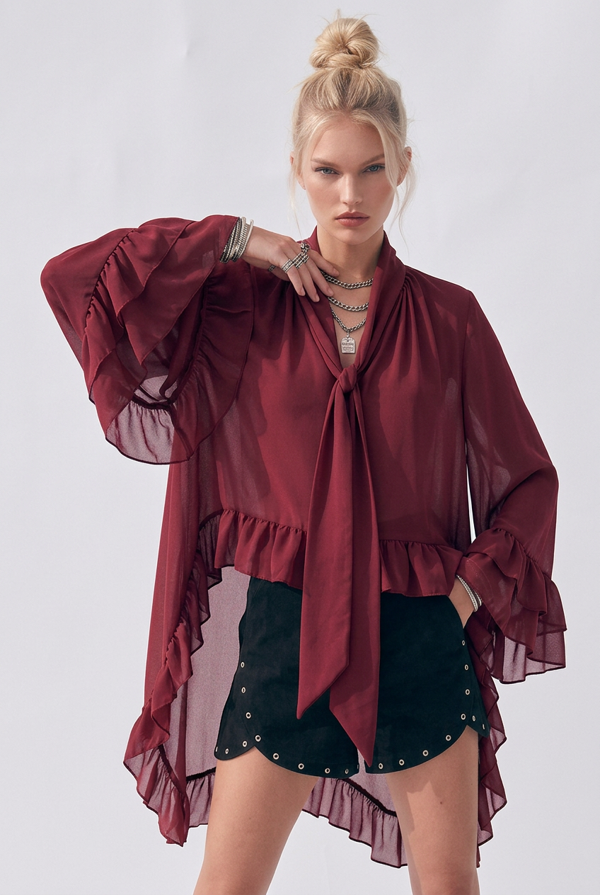 Ruffled Blouse - Wine