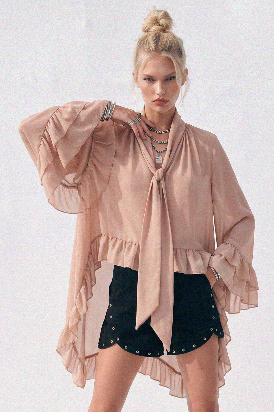 Ruffled Blouse - Taupe