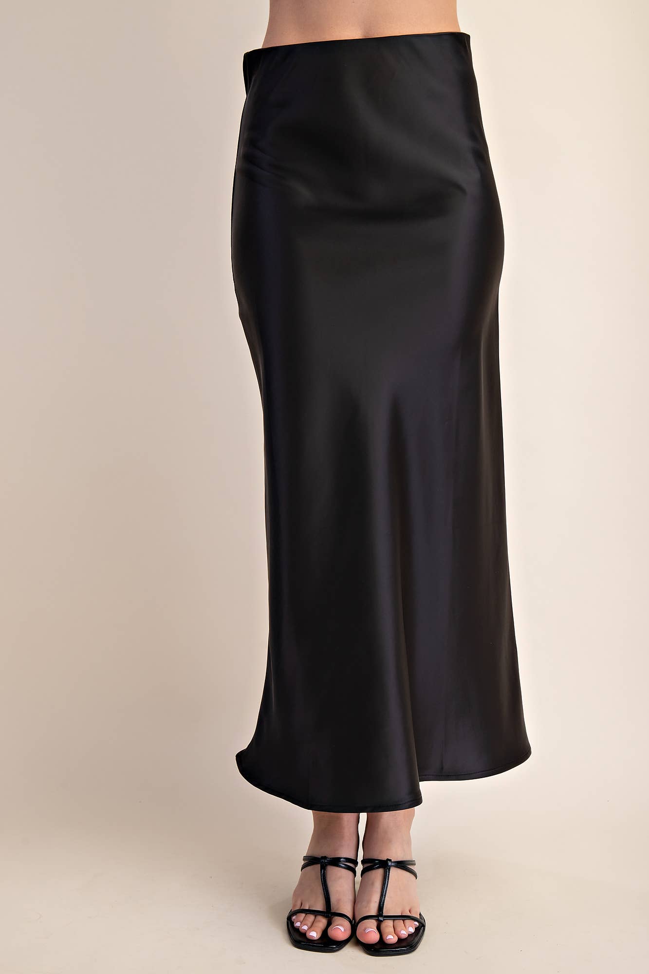 Satin Midi Skirt - Black