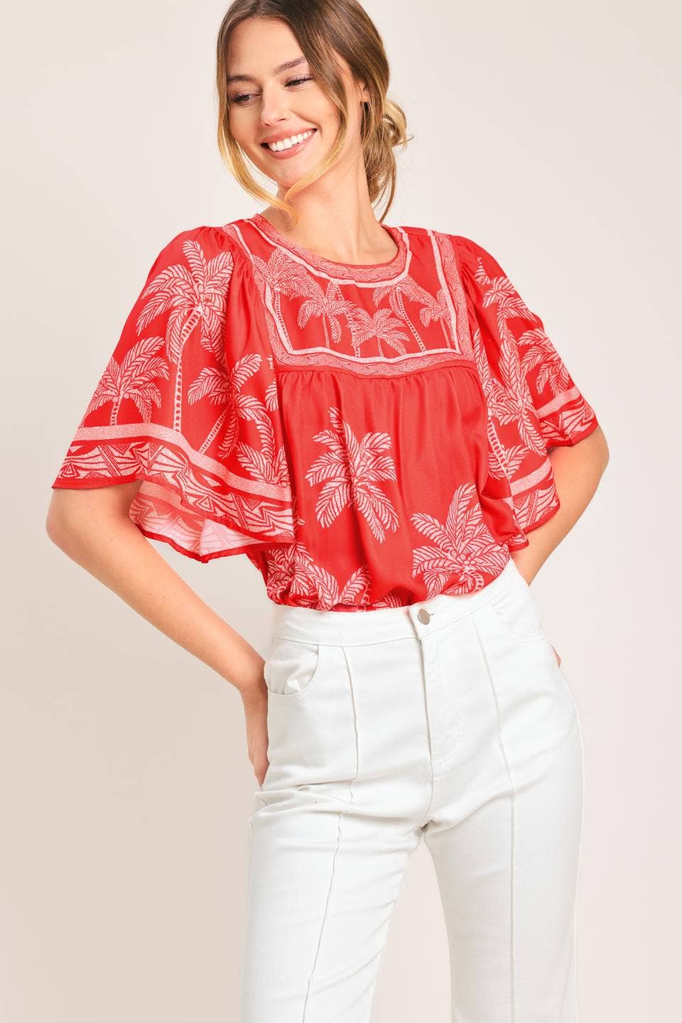 Printed Woven Top - Red