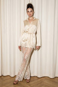 Satin Button Down Top and Lace Pant Set