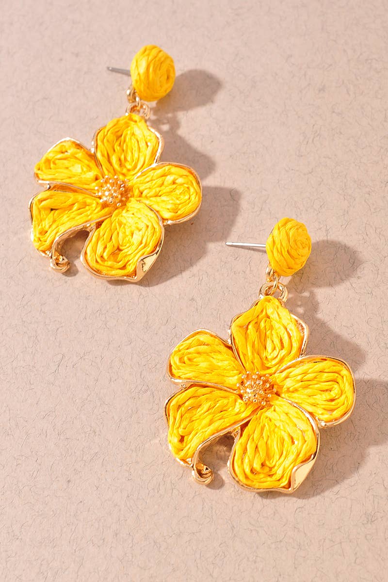 Woven Raffia Floral Earrings - Assorted Colors