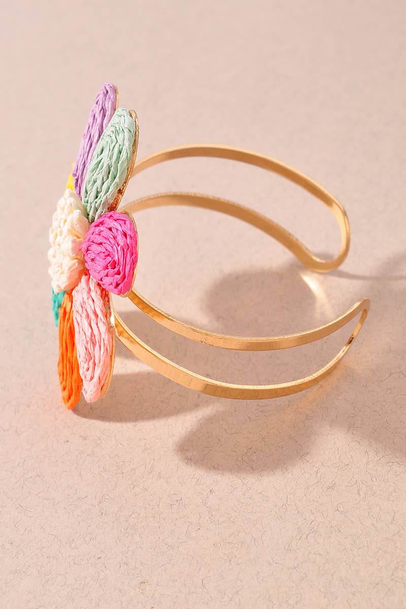Straw Daisy Cuff Bracelet - Multi Colored
