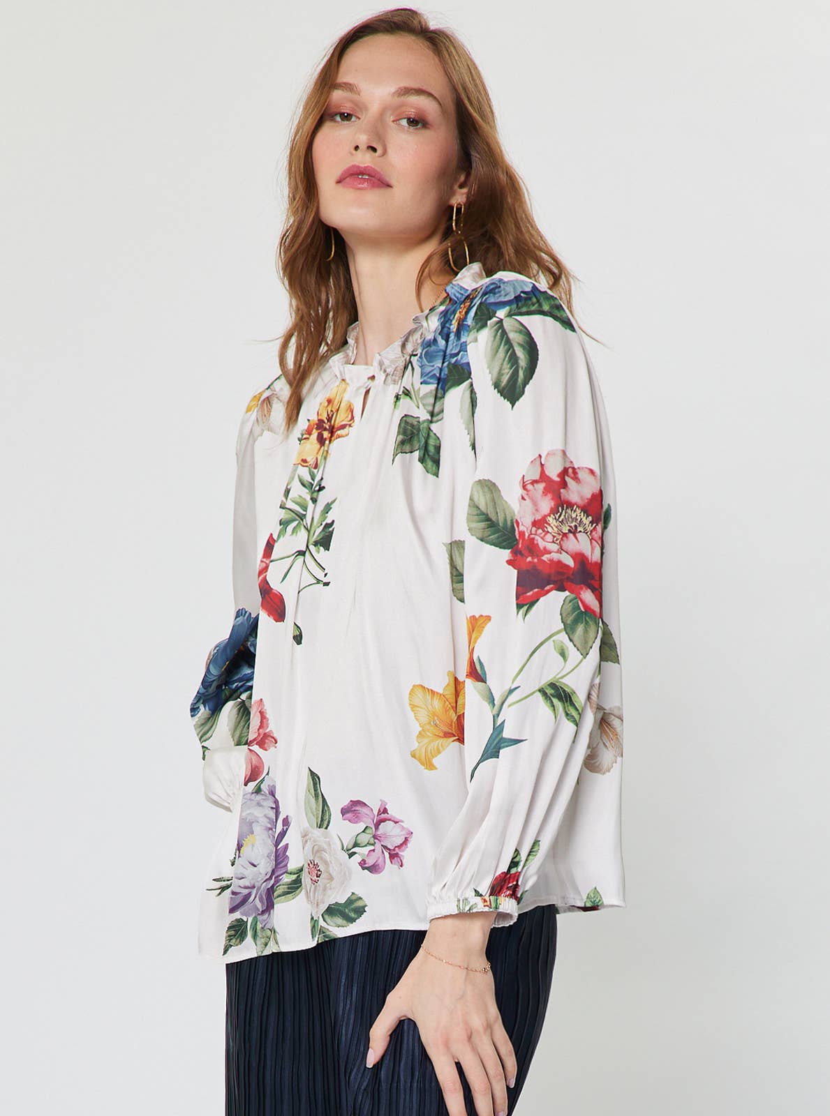 Floral Ruffled Neck Blouse