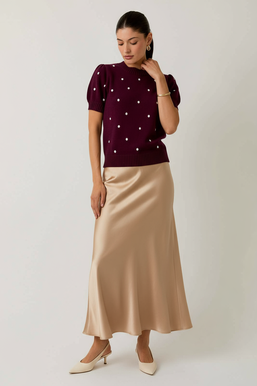 Puff Sleeve Polka Dot Sweater - Plum or Black