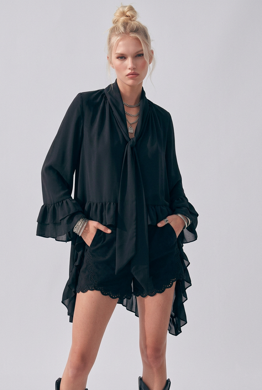 Ruffled Blouse - Black