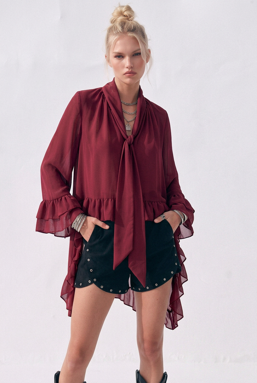 Ruffled Blouse - Wine