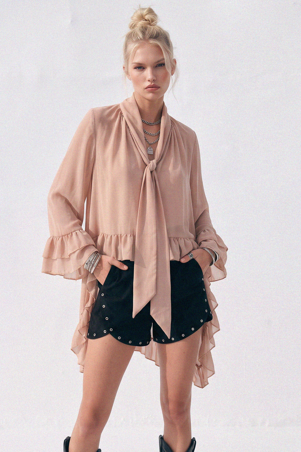 Ruffled Blouse - Taupe