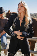 Embroidered Tunic Blazer - Black