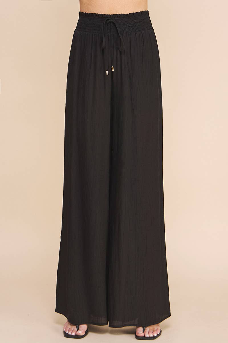 Bamboo Texture Flowy Pants - Black