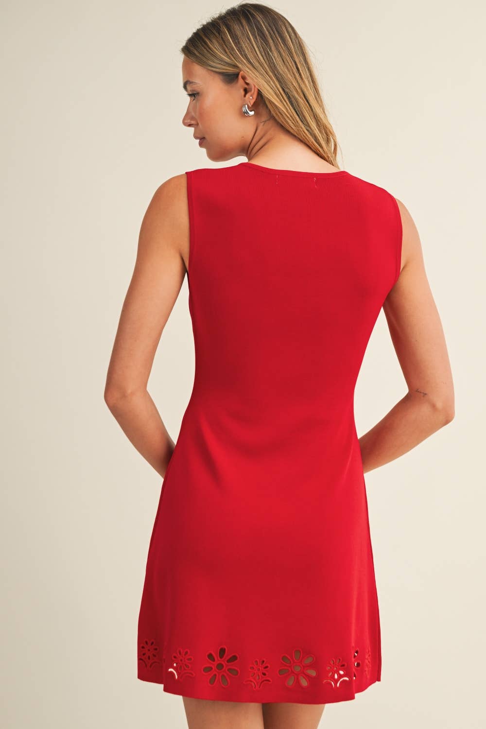 Eyelet Mini Dress - Red