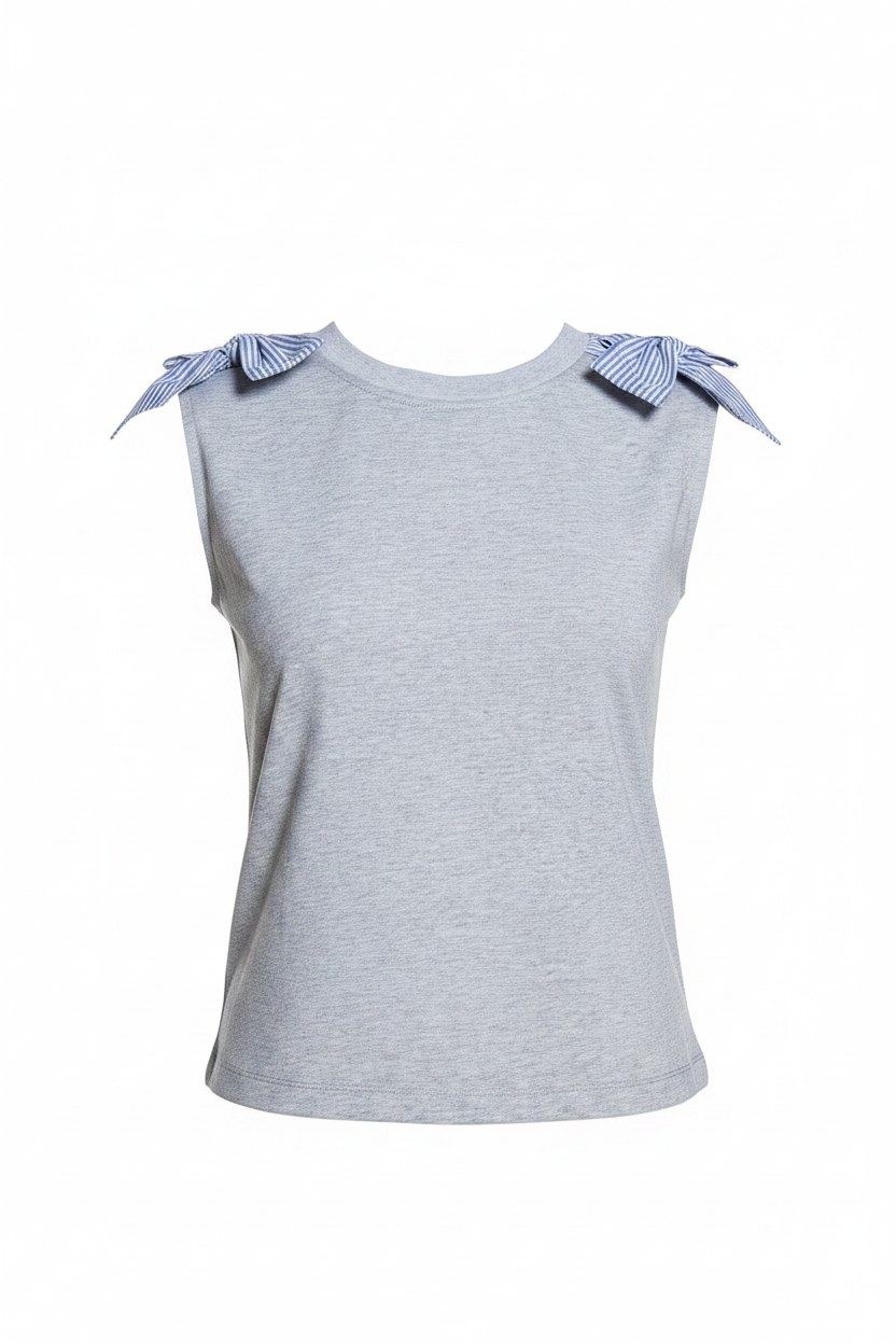 Bow Shoulder Sleeveless Top - Heather Grey