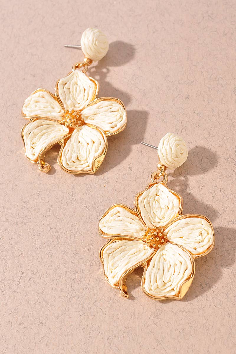 Woven Raffia Floral Earrings - Assorted Colors