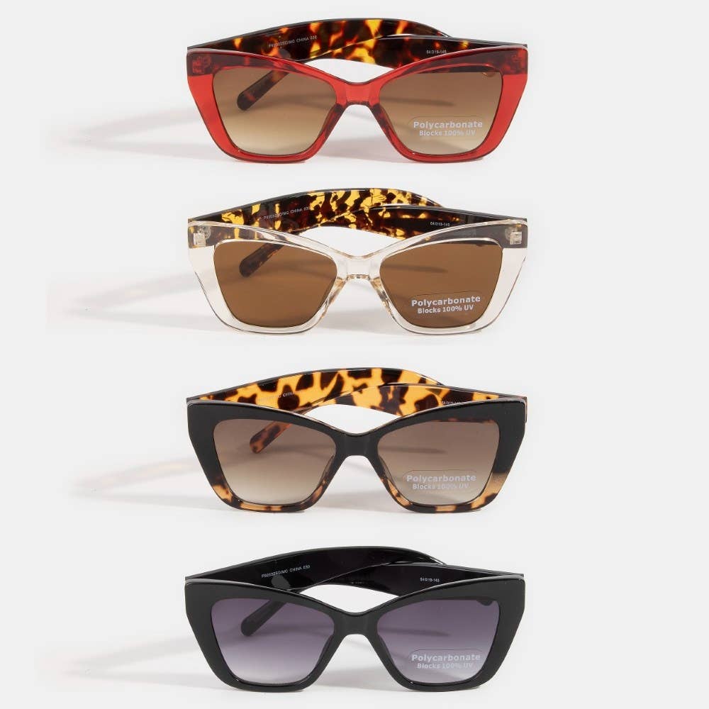 Oversized Cat Eye Tortoise Shell Frame Sunglasses - Assorted Colors