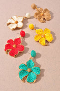 Woven Raffia Floral Earrings - Assorted Colors