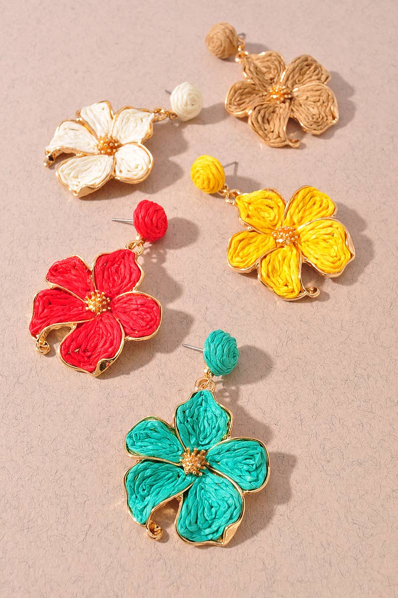 Woven Raffia Floral Earrings - Assorted Colors