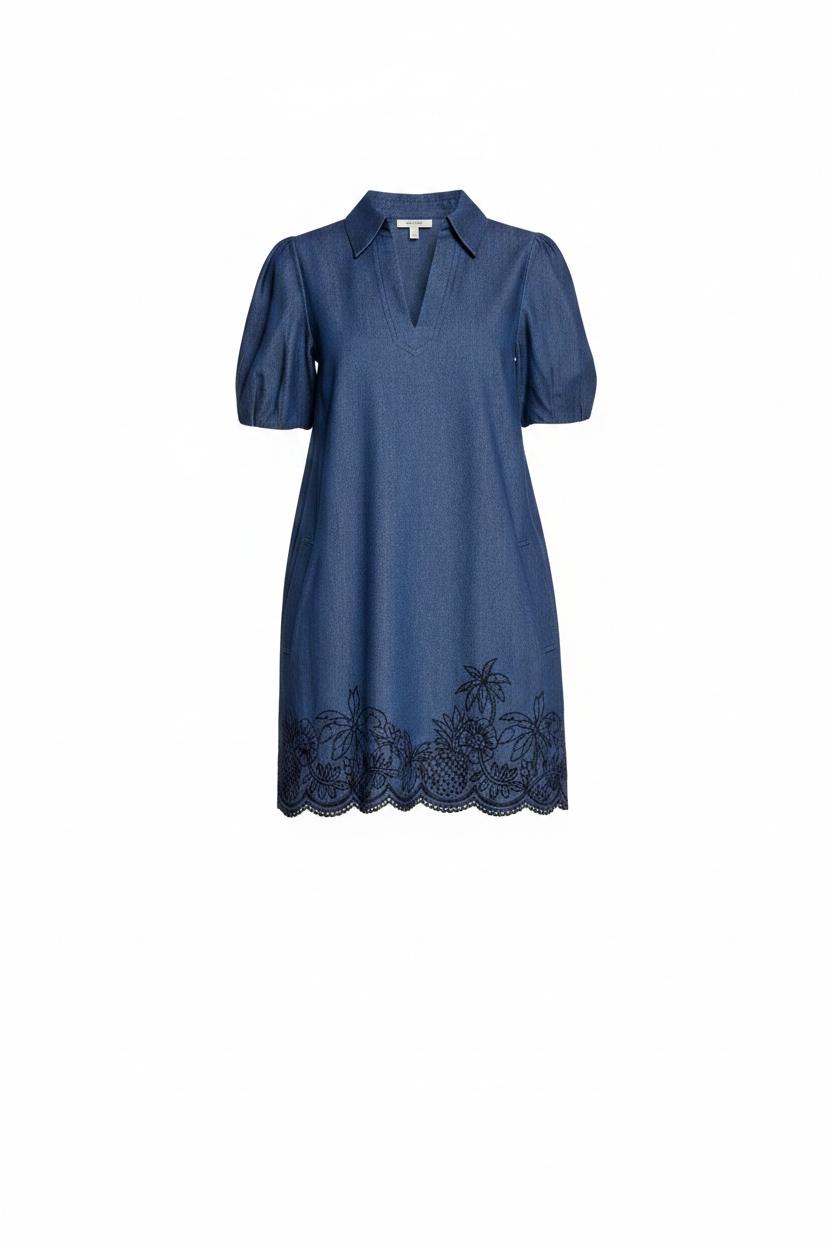 Denim Embroidered Shift Mini Dress