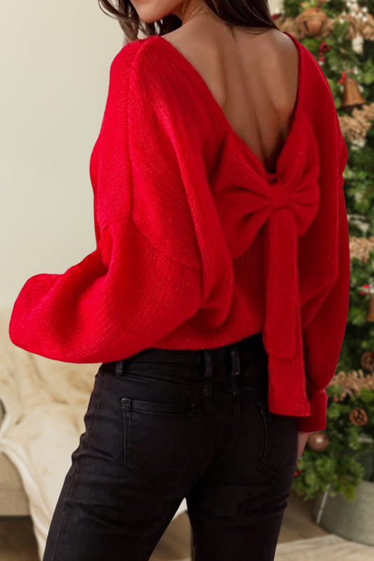 Red Bow Backless Sweater